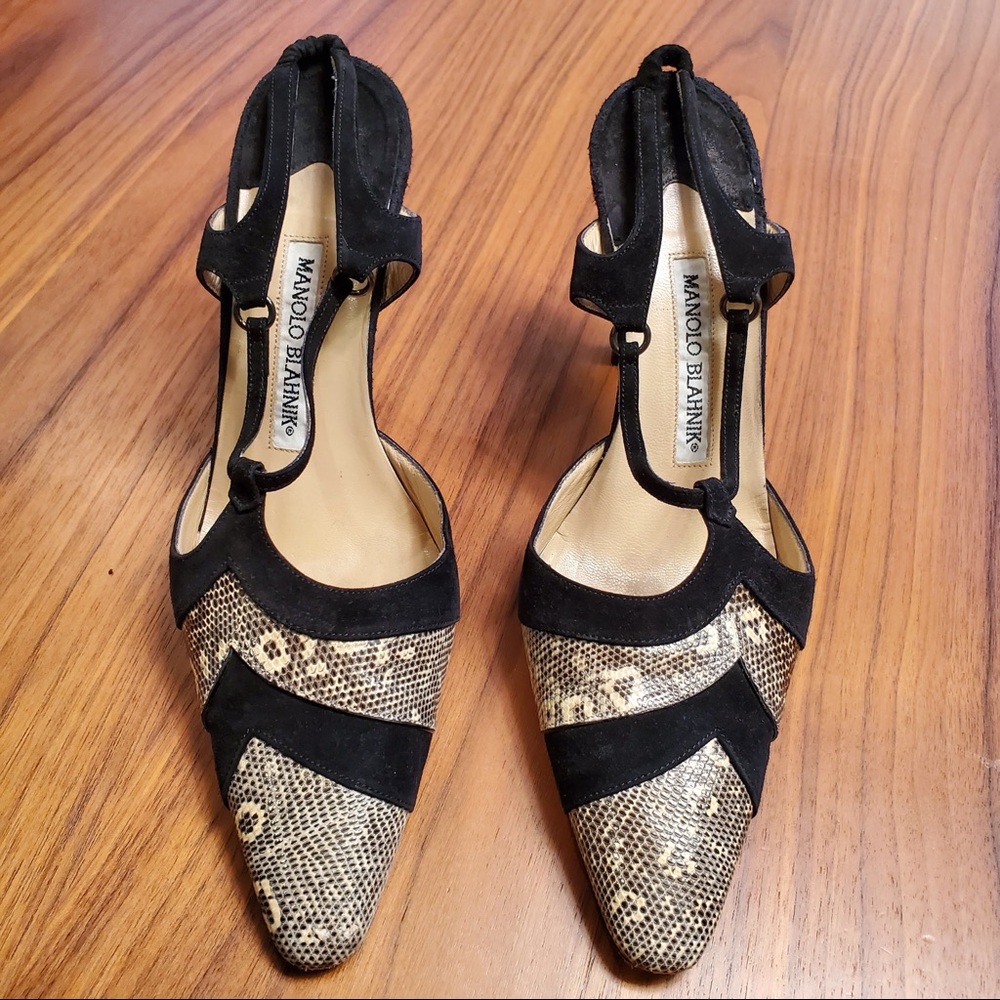 Manolo Blahnik size 38 snake skin sling Italy